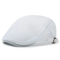 White breathable mesh newsboy cap for summer featuring a side view and adjustable strap - One Size 58cm / White