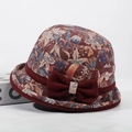 Women's vintage floral bowl hat with a decorative bow in dark red for autumn and winter - One Size 58cm / Winter Leaf Jujube Red
