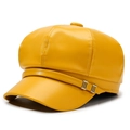 Elegante gorra de repartidor amarilla de cuero PU para mujer con diseño octogonal - Talla Única 57cm (Ajustable) / Amarillo
