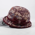 Elegant floral wool cloche hat for elderly women with burgundy velvet bow and vintage pattern - One Size 58cm / Winter Leaf Purple