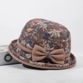 Elegant floral cloche hat with a 3D bow for women, warm winter felt vintage style bucket hat - One Size 58cm / Winter Leaf Khaki