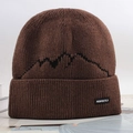 Winter fleece lined knit beanie for men featuring mountain pattern and perfectly label - Coffee