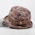 Winter floral wool cloche hat for middle-aged women with elegant bow accent - One Size 58cm / Winter Leaf Coffee