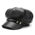 Gorra baker boy clásica de cuero PU negro con hebilla metálica en vista de 45 grados - Talla Única 57cm (Ajustable) / Negro