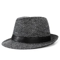 Classic black and white tweed fedora hat with a black satin band for autumn and winter - One Size 58cm / Twill Gray