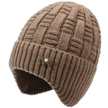 Women's warm knitted earflap hat in coffee brown with pearl butterfly ornament - Brown