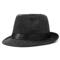Detail view of the black and gray wool blend fedora hat with a black satin decorative band - One Size 58cm / Twill Black