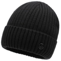 Klassieke zwarte gebreide muts met omslag en metalen logo voor winterse warmte - Eén maat / Zwart