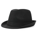 Classic black wool fedora hat with satin ribbon band and indented crown on white background - One Size 58cm / Solid Black