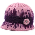 Winter Damen Strickmütze gefüttert in Rosa und Lila mit Bommel und Blumenverzierung - Einheitsgröße / Rosa