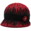 Winter-Strickhut für Damen in Rot und Schwarz mit Pompon und Strass-Verzierung - Einheitsgröße / Rot