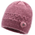 Elegante roze gebreide wintermuts voor dames met pailletten en een bloem van strass steen - Roze