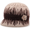 Damen Strickhut in Beige und Braun mit Pelzball und Strassstein-Details für den Winter - Einheitsgröße / Khaki