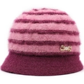 Gestreepte gebreide vissershoed voor dames in bordeaux en roze met kristallen strik - 56-60cm / Roze