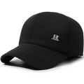 Detailansicht einer schwarzen Baseballkappe mit silbernem R-Logo und Sportbest-Schriftzug - Verstellbar 57-58cm / Strukturierte Baseballkappe Schwarz