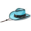 Turquoise straw cowboy hat with vintage black brim edges and amber gemstone band - One Size 58cm / Sky Blue