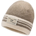 Dikke gebreide muts met fleecevoering in beige met gestreepte omslag voor de winter - Eén maat / Khaki