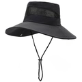 Unisex zwarte zonnehoed met ademend mesh en verstelbare kinriem voor buiten - Eén Maat(58cm) / Zwart