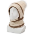 Bonnet tricoté d'hiver pour femme avec doublure polaire et cache-col intégré beige - Élastique 56-60cm / Blanc Cassé