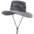 Deep grey outdoor sun protection bucket hat with mesh ventilation and adjustable chin strap - One Size(58cm) / Dark Gray