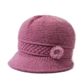 Women winter knit cloche hat in dark pink with floral decor and metallic thread detail - Stretch 56-58cm / Pink