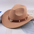 Khaki wool fedora hat with brown leather belt and golden heart buckle for outdoor sun protection - One Size 57cm / Heart Khaki