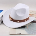 White felt cowboy hat with heart buckle leather band and pearl studs shown at a 45-degree angle - One Size 57cm / Heart White