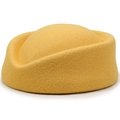 Detailed view of yellow wool felt pillbox hat for stewardess costume and stage performance - One Size 57cm / Yellow