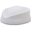 Elegant white wool felt flight attendant pillbox hat with upscale folded edge design - One Size 57cm / White