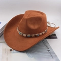 Detail of brown western cowboy hat with ethnic braided band and turquoise stone accessory - Hemp Rope Decoration Tan