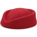 Detailed view of the red wool felt pillbox hat showing smooth texture and curved shape - One Size 57cm / Red