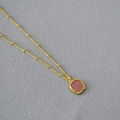 Minimalist gold plated brass square pink stone necklace with twisted rope chain detail - Rhodochrosite