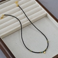 Collana retrò francese con spinello nero, turchese e pendente a cuore dorato - Nero (Ciondolo Cuore)