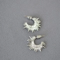 Silver geometric sunburst C-shape stud earrings with punk sunbeam and hammered texture - Silver