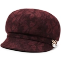 Elegant deep red baker boy hat with golden bow and pearl pendant decoration - One Size 58cm / Newsboy Cap Red