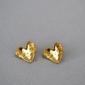 Vintage textured heart stud earrings in gold finish with a unique hammered metal surface - Gold