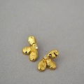 Gold French flower earrings with three-petal design and sparkling zircon center stone - Gold