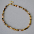 Collar de cuentas vintage de ojo de tigre con piedras naturales y cuentas doradas - Collar