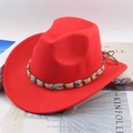 Ethnic style red wool felt cowboy hat with turquoise beads and woven band detail - One Size 57cm / Hemp Rope Red