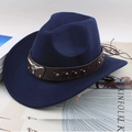 Navy blue wool fedora hat featuring a leather band with bull head metal hardware - One Size 57cm / Navy With Bull Head Studs