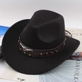Classic black felt western cowboy hat with brown leather band and metal ox head stud - One Size 57cm / Black With Bull Head And Rivets
