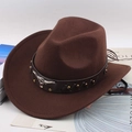 Dark brown wool western cowboy hat with leather band and metal bull head emblem - One Size 57cm / Coffee With Bull Head Studs