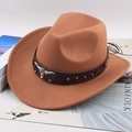 Western felt cowboy hat in camel brown with leather rivet band and bull head buckle - One Size 57cm / Caramel With Bull Head Studs