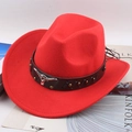 Vibrant red western cowboy hat featuring a brown leather band with a silver bull head stud - One Size 57cm / Red With Bull Head Studs