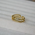 Double layered gold open ring with cubic zirconia stones in minimalist Korean design - Gold Plating