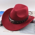 Dark red felt cowboy hat featuring brown leather band with gold rivets and ox head logo - One Size 57cm / Wine Red With Bull Head Studs