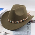 Olive green felt cowboy hat featuring a woven hemp band with turquoise stone accents - One Size 57cm / Hemp Rope Army Green