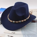Dark blue wide brim felt cowboy hat with woven band and turquoise beads on magazines - One Size 57cm / Hemp Rope Navy Blue