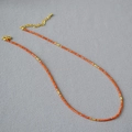 Double-layered beaded necklace with orange zircon beads and square pendant for women - Orange Red Zircon Single Chain