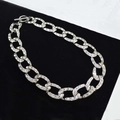 Collier cubain en laiton argenté avec strass brillants et fermoir en T élégant - Bracelet Cuban Link Argent Entièrement Serti (17)